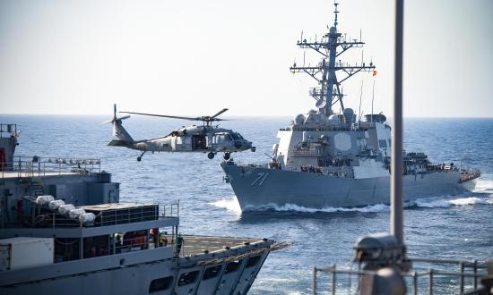 Ships of the USS Harry S. Truman carrier strike group at sea in the Mediterranean. 