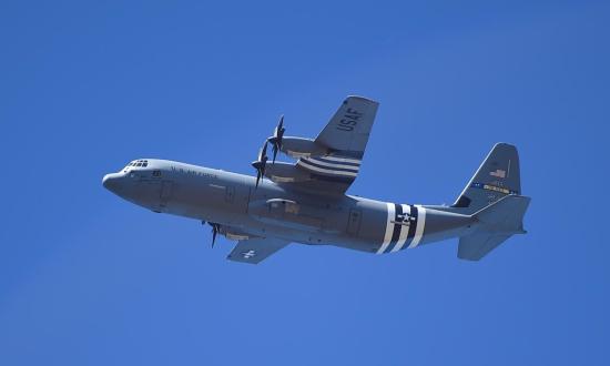 USAF C-130J with invasion stripes