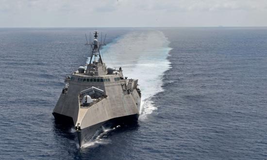 The littoral combat ship USS Gabrielle Giffords (LCS-10) patrols the South China Sea last March.