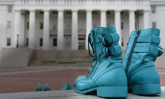 Teal shoes by the flag pole at Naval Medical Center Portsmouth
