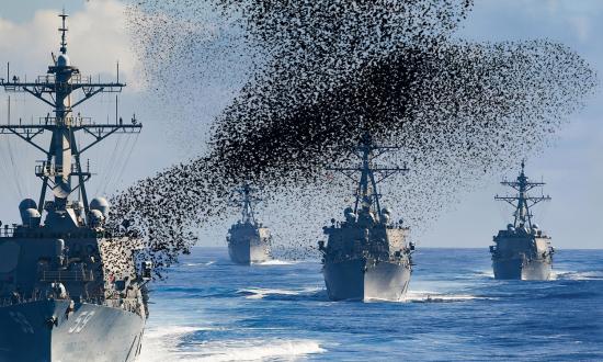 Ships from Destroyer Squadron 23 transit the Pacific Ocean 