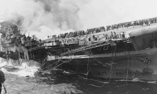 USS Franklin listing