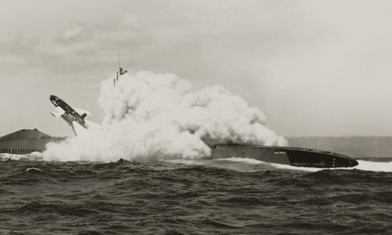 A Regulus missile being fired from the USS Halibut (SSGN-587). Until the advent of the Polaris missile, Regulus was the Navy’s primary at-sea contribution to strategic nuclear deterrence.