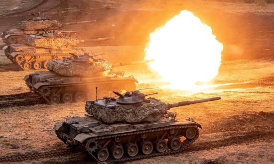 Republic of China Armed Forces M60 tanks fire during an exercise.