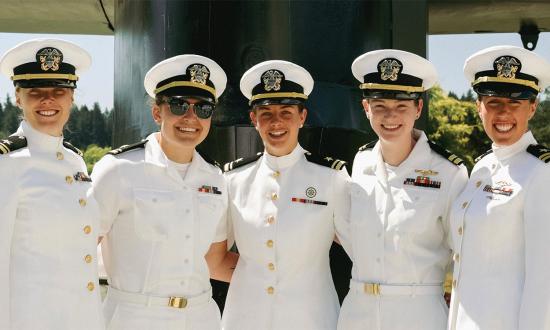 All the female officers on board the USS Michigan (SSGN-727) at the commanding officer’s change of command in July 2023.