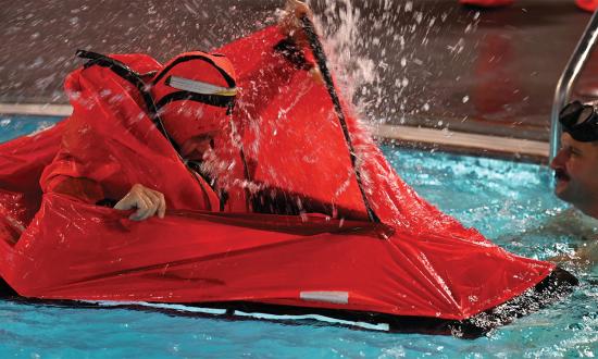 U.S. Naval Submarine School students go through surface survival training at the school’s Pressurized Submarine Escape Training facility as part of Basic Enlisted Submarine School in July 2024. Submarine sailors should train with escape systems more frequently to master their last best chance for survival in combat.