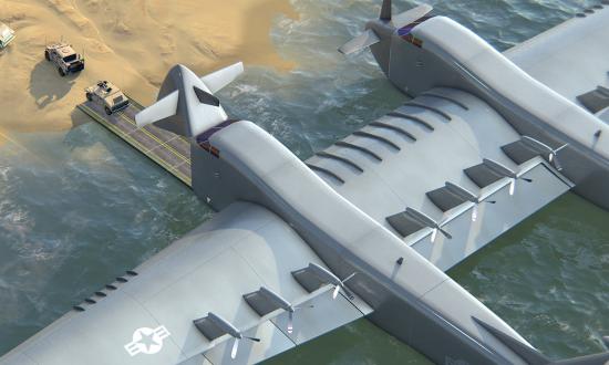 While still a concept, the DARPA Liberty Lifter wing-in-ground-effect seaplane is an example of the kind of expeditionary logistics capability needed to make FD2030 viable. 