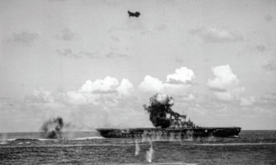 USS Hornet (CV-8) under attack during the Battle of the Santa Cruz Islands