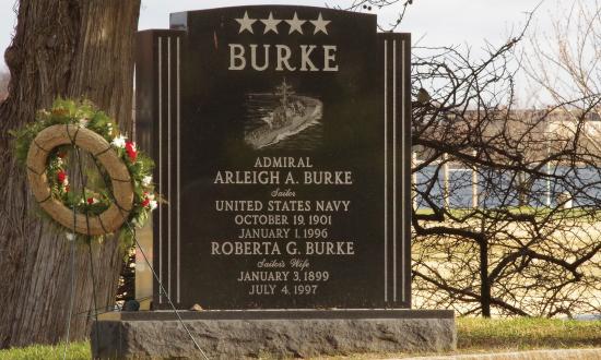 The headstone for Arleigh and Roberta Burke at the Naval Academy.