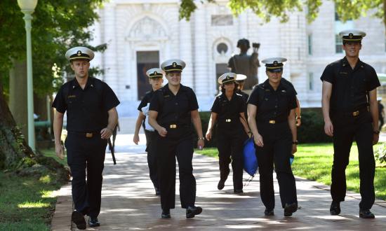 Midshipmen walking to class