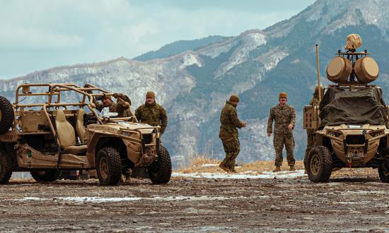 Marines with the 31st Marine Expeditionary Unit prepare to operate a Light Marine Air Defense Integrated System (L-MADIS) during Iron Fist 23 in Japan. L-MADIS is designed to detect and counter unmanned aircraft.