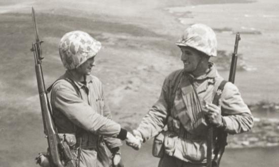 Flag-raisers Private First Class Harold Schultz (left) and Corporal Harold P. Keller.