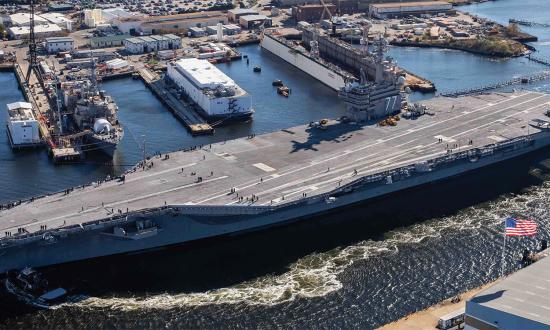 On 12 November 2024, the USS George H. W. Bush (CVN-77) transited the Elizabeth River after having completed her planned shipyard availability at Norfolk Naval Shipyard on time. 