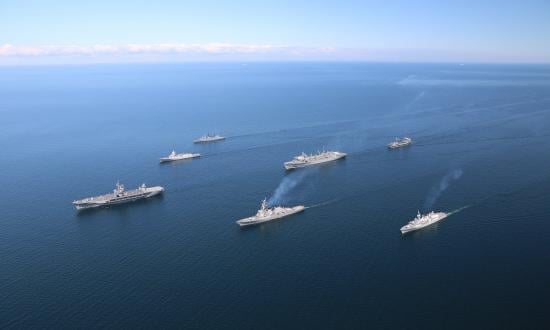 USS Mount Whitney (LCC-20) leads a formation of ships in BALTOPS 2020. 