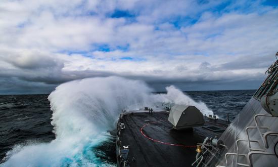 The USS Freedom (LCS-1) in heavy seas trials. 