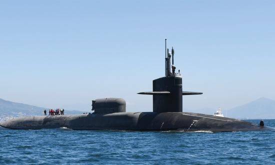 During her recent two-year deployment, the USS Florida (SSGN-728) spent time in every geographic combatant command area of operations. Here, she conducts a brief logistics stop in Naples, Italy, in August 2023. 
