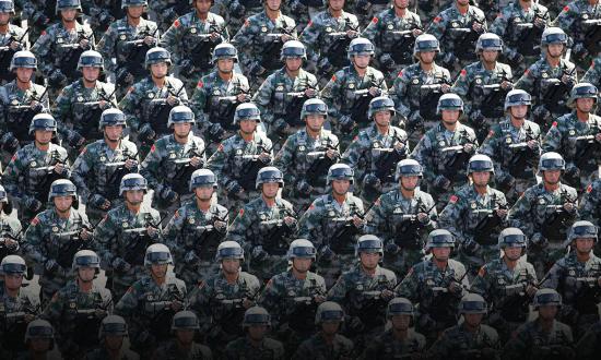 Soldiers march in a parade in Beijing