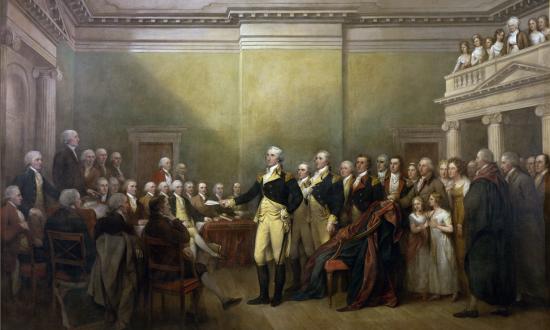 Artist John Trumbull’s rendering of George Washington resigning his commission in Annapolis 