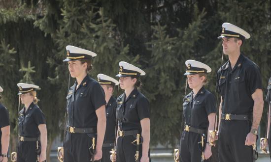 U.S. Naval Academy midshipmen at noon-meal formation.