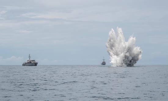 USS Pioneer (MCM-9) observes a controlled explosion during exercises with the Royal Thai Navy