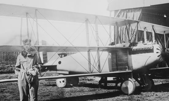 Roland Rohlfs flew A-3325 in this 18-T-2 landplane configuration to two world record heights in 1919. Note the unusual wing structure dominated by seven horizontal span-wise spars and the original Kirkham K-12 engine.