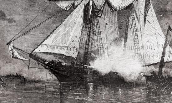 The schooner Experiment under attack by 11 armed pirate boats in the Caribbean on New Year’s Day 1800, in the Bight of Léogâne off modern-day Haiti.
