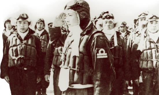 Final mission: A kamikaze pilot (a naval lieutenant, as indicated by the two bars on his sleeve) salutes as he receives his sortie orders. In their deadly attacks on U.S. ships, “kamikazes exploited everything the Japanese had learned about Navy radars and their limitations.”