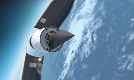 Concept art of a hypersonic weapon launching in earth orbit