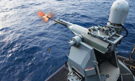 The Mk 38 25-mm cannon can engage small surface targets at up to 2,500 yards, while 120-mm mortars can engage targets at three times that range.