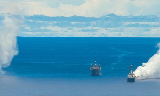 The USS Mustin (DDG-89), Wayne E. Meyer (DDG-108), and Frank Cable (AS-40) 