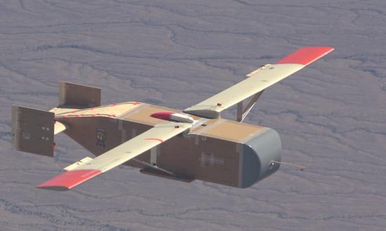 An LG-1K Tactical Aerial Delivery  Glider during a Marine Corps  Warfighting Lab test.