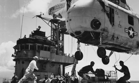 The World War II escort carrier USS Thetis Bay (CVE-90/CVHA-1/LPH-6) was converted after the war to an amphibious assault ship (LPH), the first dedicated helicopter carrier in the U.S. Navy.