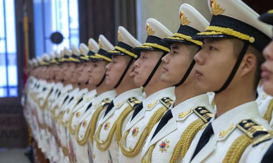 Chinese sailors stand in formation