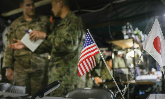 U.S. Army and Japan Ground Self-Defense Force senior leaders brief during exercise Orient Shield 23 in Hokkaido, Japan, in September 2023.