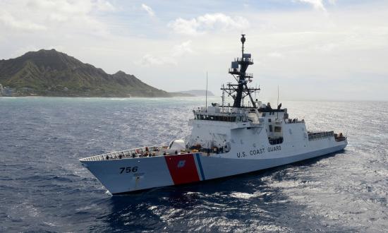 USCGC Kimball at sea off the coast of Oahu. 