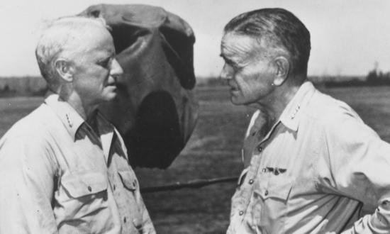 Admirals Chester Nimitz and William Halsey on board the USS Curtiss (AV-4) in January 1946. After Rear Admiral Wilson Brown declined to lead the Navy’s attack in the Marshall Islands, Nimitz presented the opportunity to Halsey, who jumped at the mission. A strong leader must assess his subordinates and choose the right leader for the right job.