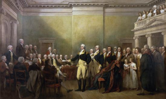 General George Washington, shown resigning his commission