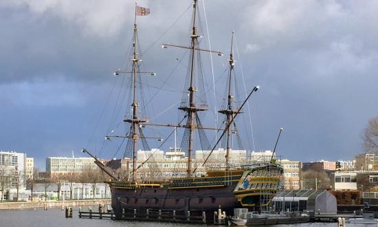 Replica Dutch East Indiaman Amsterdam berthed at the National Maritime Museum