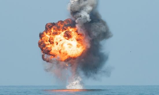 Combined Task Force Mine Countermeasures detonates a simulated floating mine in the Arabian Gulf during International Maritime Exercise/Cutlass Express 2023 on 14 March 2023. Mining should be a fundamental capability for Navy surface and aviation assets.