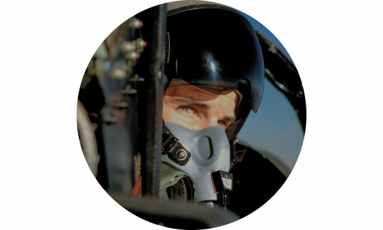 Closeup of a fighter pilot sitting in a cockpit
