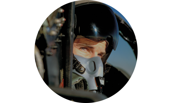 Closeup of a fighter pilot sitting in a cockpit