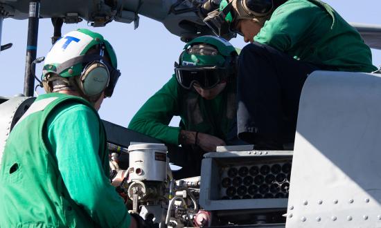 Sailors perform routine maintenance on a rotor assembly of an MH-60R Sea Hawk on the USS Gerald R. Ford (CVN-78)When it comes to sailors, their ability to flex and improvise remains unparalleled. 