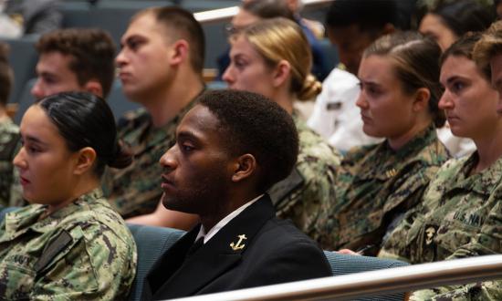 Midshipmen at the U.S. Naval Academy Stockdale Center for Ethical Leadership at the U.S. Naval Institute’s Jack C. Taylor Conference Center in April 2024. It is time to reassess the Naval Academy’s educational program to better support its graduates.