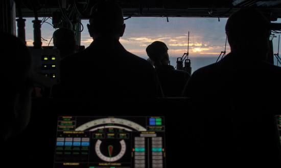 A view from the bridge on board the Wasp-class amphibious assault ship USS Iwo Jima (LHD-7).