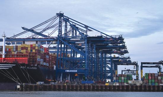Attacks on container ships in the Red Sea region redirected much of the region’s regular traffic around southern Africa and increased the demand for ships. Here, the container ship MSC Allegra is seen while docked in Felixstowe on the East Coast of England. 