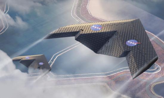 A rendering of a concept that uses MIT and NASA's new wing design