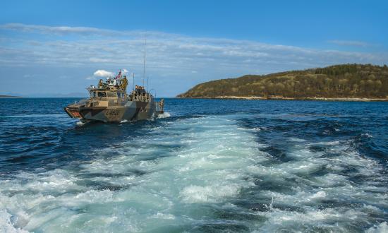 Small boats, such as the CB90 combat boat built by Dockstavarvet in Sweden, do not have the carrying capacity of larger ships, but their high speed allows them to link fleet logistics ships parked safely outside the weapons engagement zone with stand-in forces.