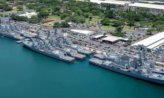 U.S. Navy ships moored at Joint Base Pearl Harbor-Hickam, Hawaii, in July 2024.