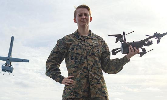 A Marine Corps unmanned systems operator on the USS Mesa Verde (LPD-19). Marine detachments equipped with small and medium-sized unmanned systems deployed on board Navy warships could provide an organic aviation and over-the-horizon ISR capability.