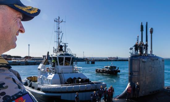 The USS North Carolina (SSN-777) arrives at Fleet Base West, Rockingham, Western Australia.